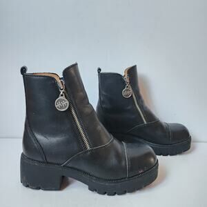 Double H Black Leather Zip Motorcycle High Ankle Boots Booties Womens Size 6M